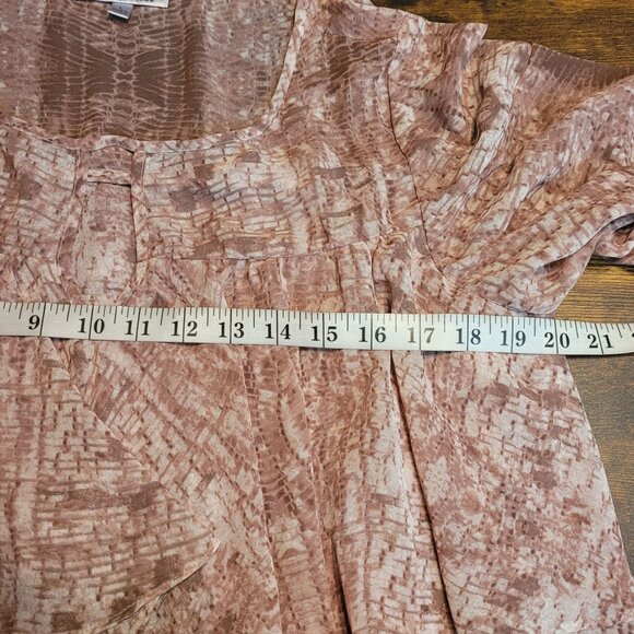 Jennifer Lopez Chiffon Ruffle Flare Sleeve Top L Watercolor Keyhole Neck Boho - Picture 5 of 9